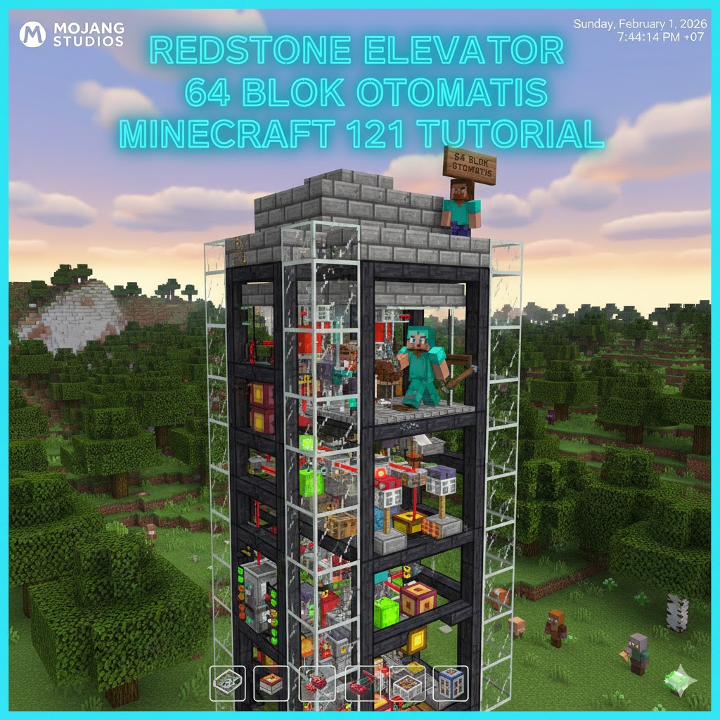 Redstone Elevator 64 Blok Otomatis Minecraft 1.21 Tutorial