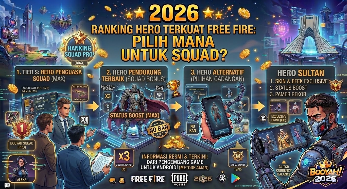buatkan gambar Ranking Hero Terkuat Free Fire: Pilih Mana untuk Squad?